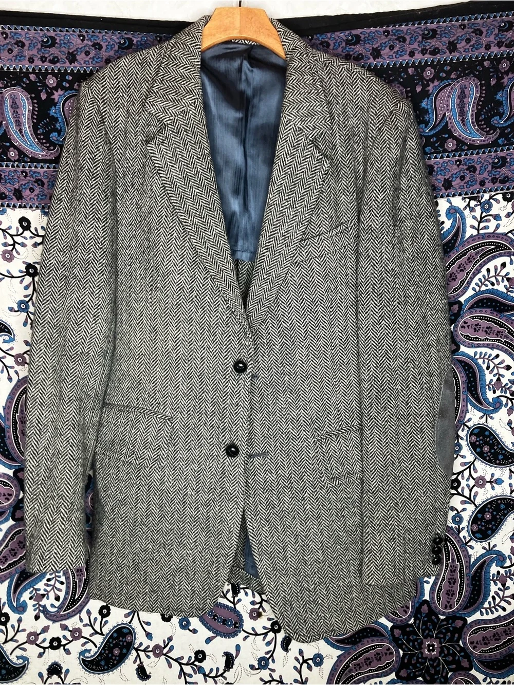 Harris Tweed VTG herringbone elbow pads blazer 42